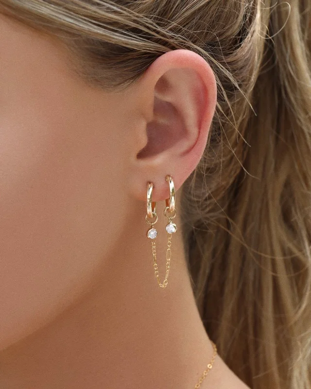 Women’s butterfly stud earrings-Double Piercing CZ Thick Hoop Earrings  - 14k Yellow Gold Fill