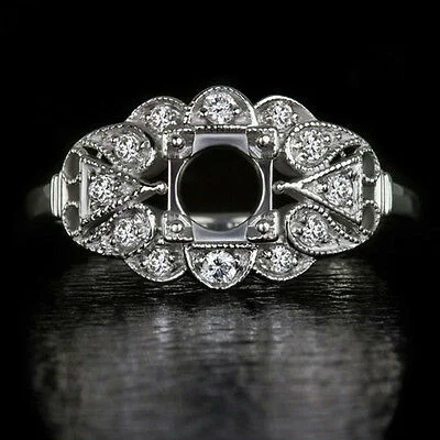 Women’s diamond eternity engagement ring-VINTAGE SETTING 5MM-6MM ROUND FLOWER SEMI MOUNT ROUND DIAMOND DECO STYLE RING