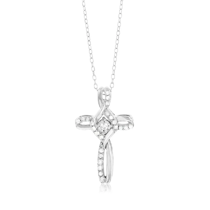 Women’s meaningful necklace-Sterling Silver 1/5 Carat Diamond Cross Infinity Pendant on 45cm Chain