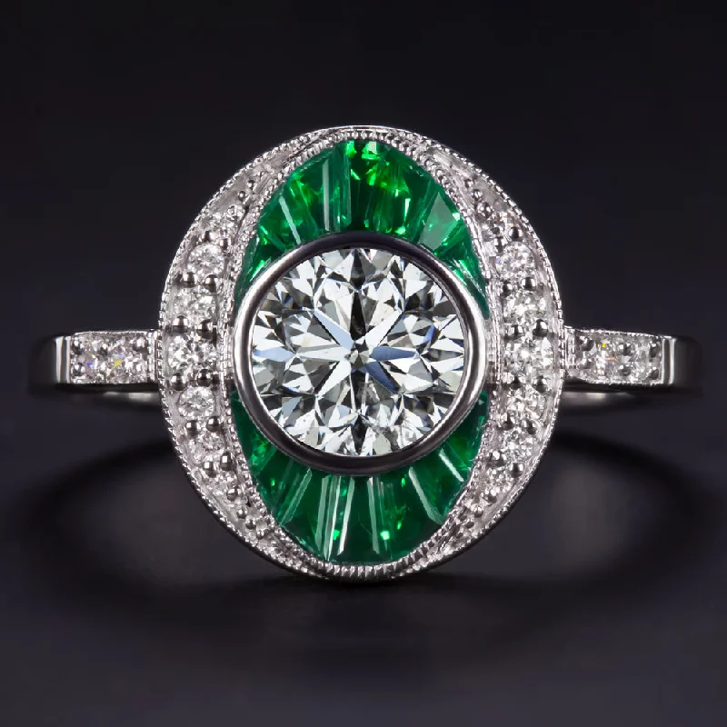 Women’s simple solitaire engagement ring-1ct GIA CERTIFIED DIAMOND EMERALD COCKTAIL RING VINTAGE STYLE 14k WHITE GOLD