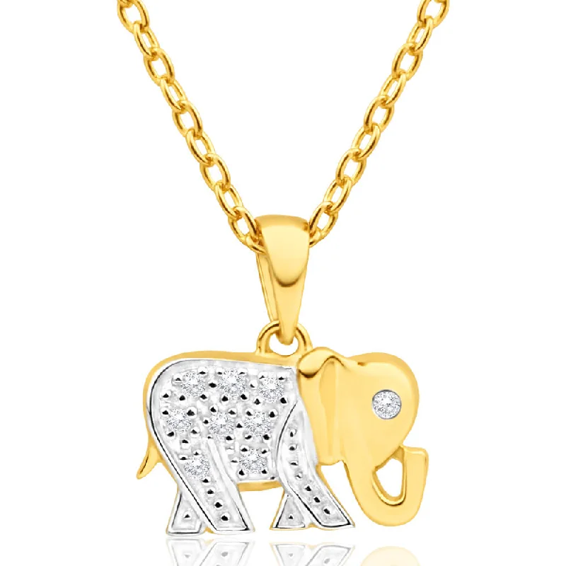 Women’s moon necklace-9ct Yellow Gold Diamond Elephant Pendant- Elephants Symbolise Good Luck