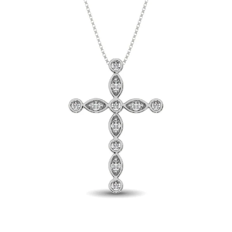 Women’s chunky necklace-14K White Gold 1/4 Ct.Tw. Diamond Cross Pendant