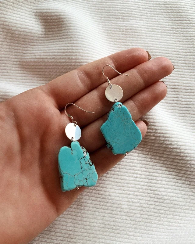 Women’s round diamond earrings-Turquoise Coin Earrings  - Sterling Silver