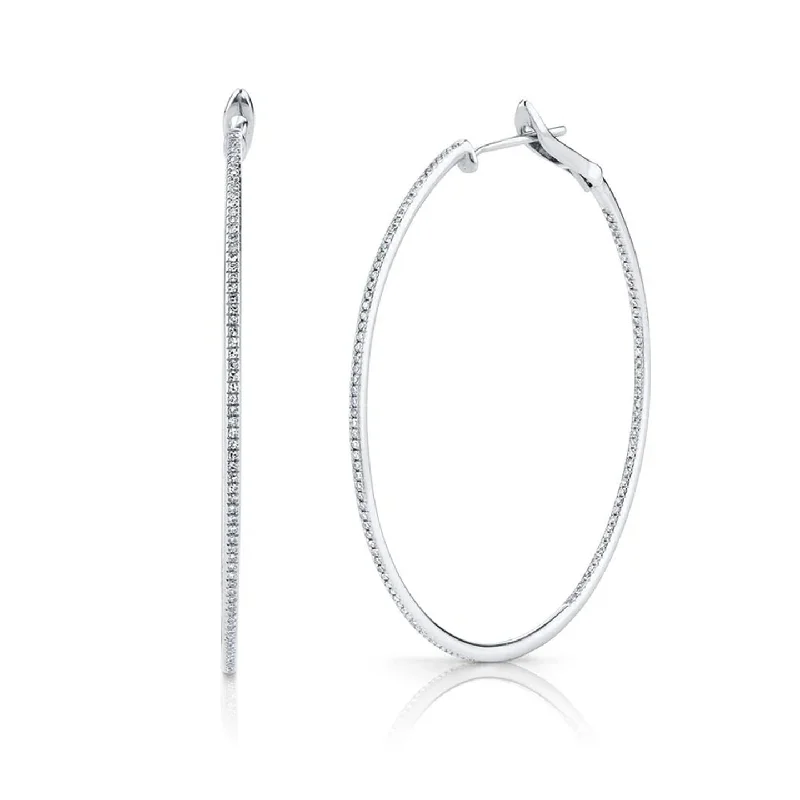 Women’s statement earrings-Thin Diamond Hoops