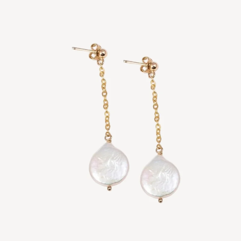 Women’s layered earrings-Stud Coin Pearl Dangle Earrings