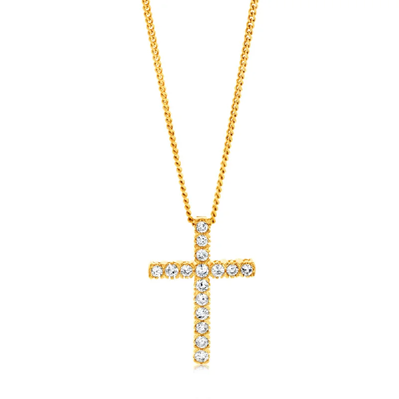 Women’s heart-shaped pendant necklace-10ct Yellow Gold Diamond Cross Pendant Set with Brilliant Diamonds