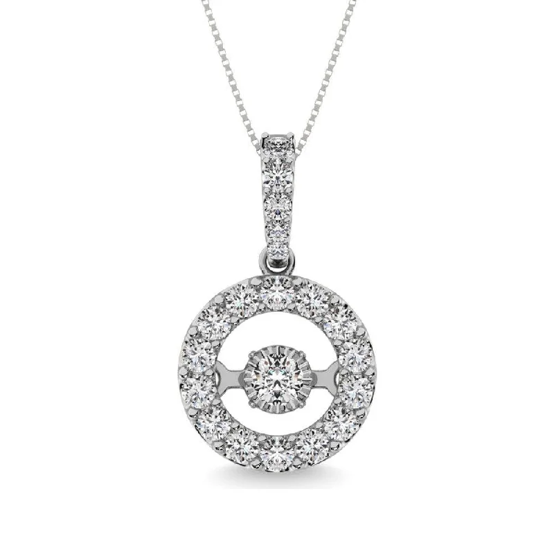 Women’s opal pendant necklace-Diamond 2 Ct.Tw. Round Shape Shimmering Pendant in 14K White Gold