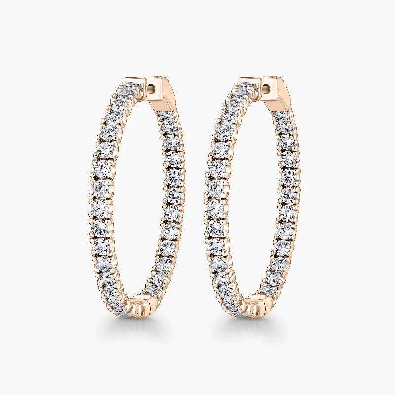 Women’s elegant pearl earrings-Lab Grown Diamond Round Inside Out Hoops