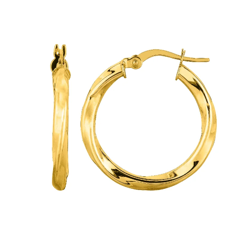 Women’s classic hoop earrings-14K Yellow Gold Round Tube Italian Twist Hoop Earrings, Diameter 20mm