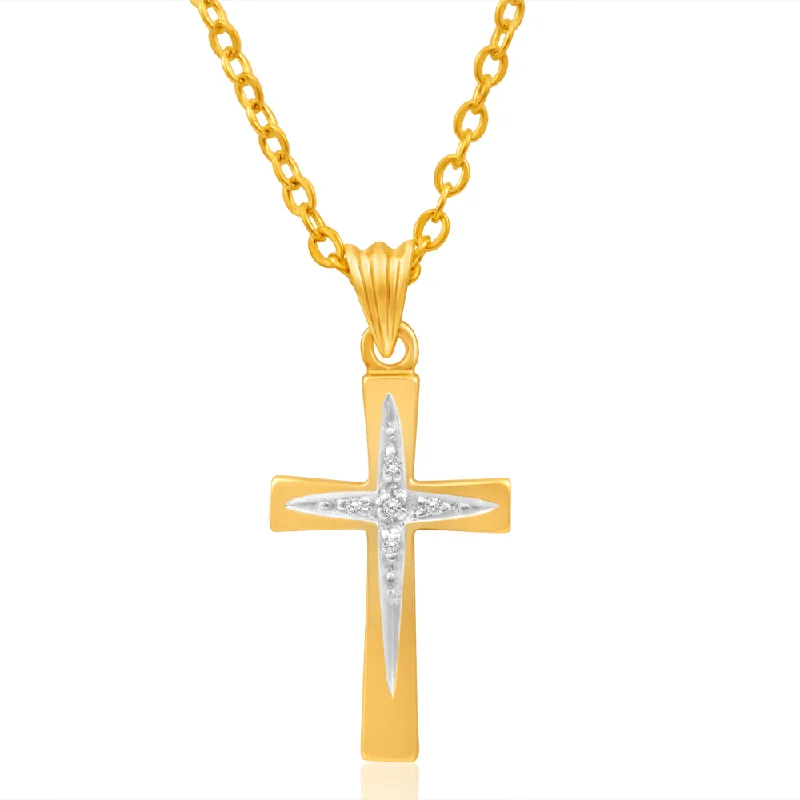 Women’s gold necklace-9ct Yellow Gold Cross Diamond Pendant