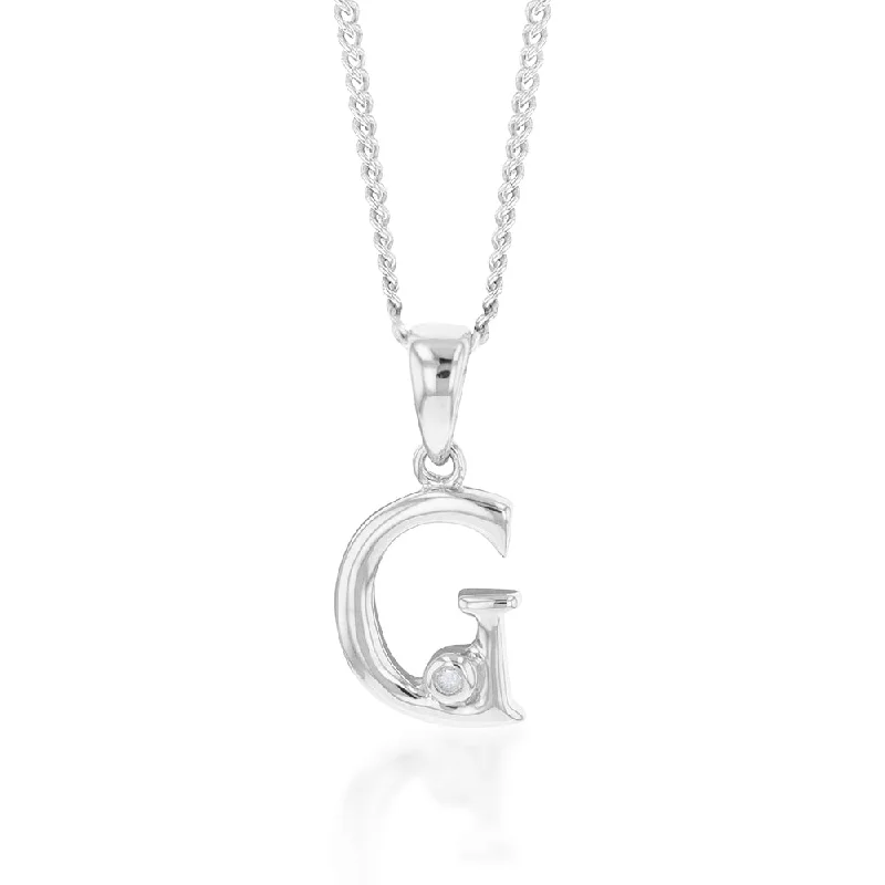 Women’s gold choker necklace-Silver Pendant Initial G Set with Diamond