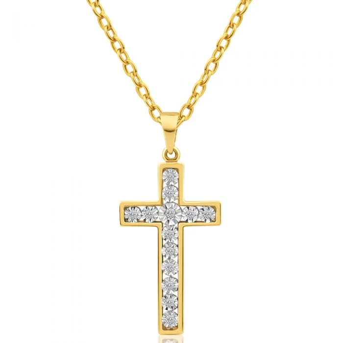 Women’s anniversary necklace-9ct Yellow Gold Diamond Cross Pendant