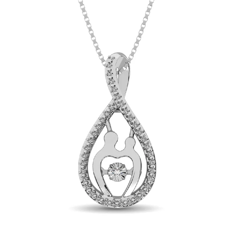 Women’s modern necklace-Sterling Silver 1/20 Ct.Tw. Diamond Mother And Child Pendant