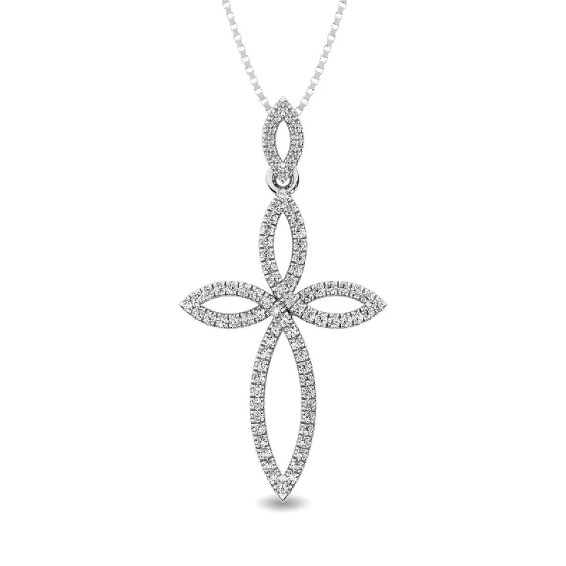 Women’s round pendant necklace-Diamond 1/5 Ct.Tw. Cross Pendant in 10K White Gold