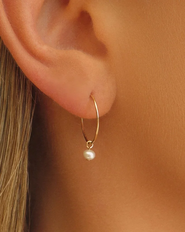 Women’s retro earrings-Freshwater Pearl Hoop Earrings  - 14k Yellow Gold Fill