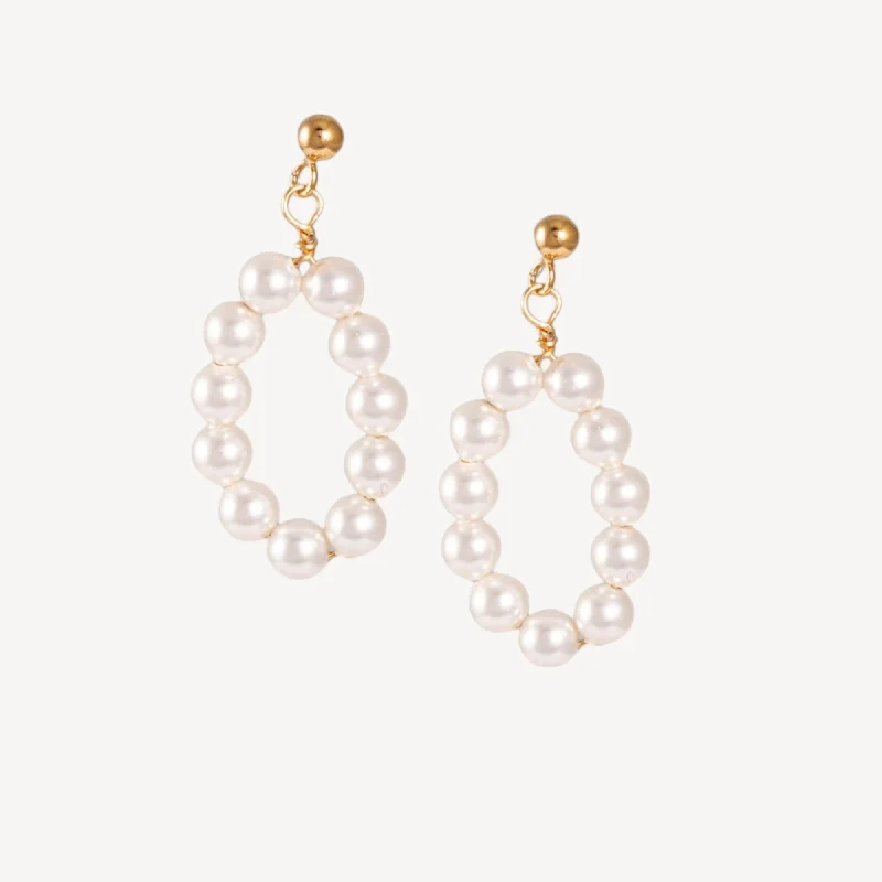 Women’s high-quality diamond earrings-White Pearl Dangle Stud Earrings