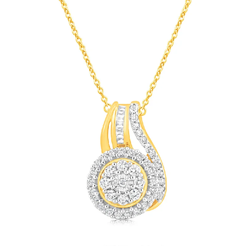 Women’s engraved necklace-Luminesce Lab Grown 9ct Yellow Gold 1/2 Carat Diamond Pendant