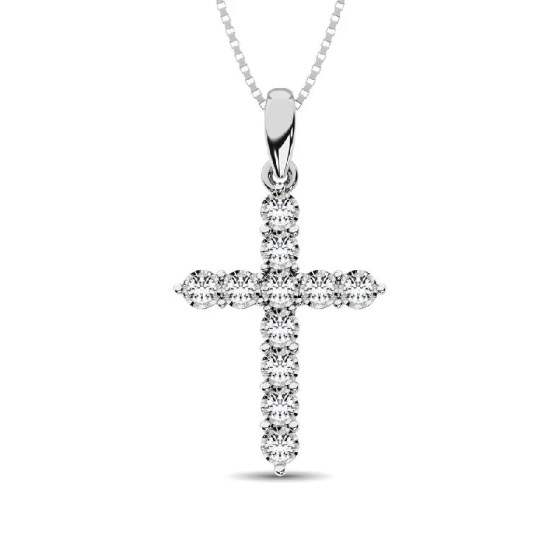 Women’s charm necklace-10K White Gold 1/8 Ct.Tw.Diamond Cross Pendant