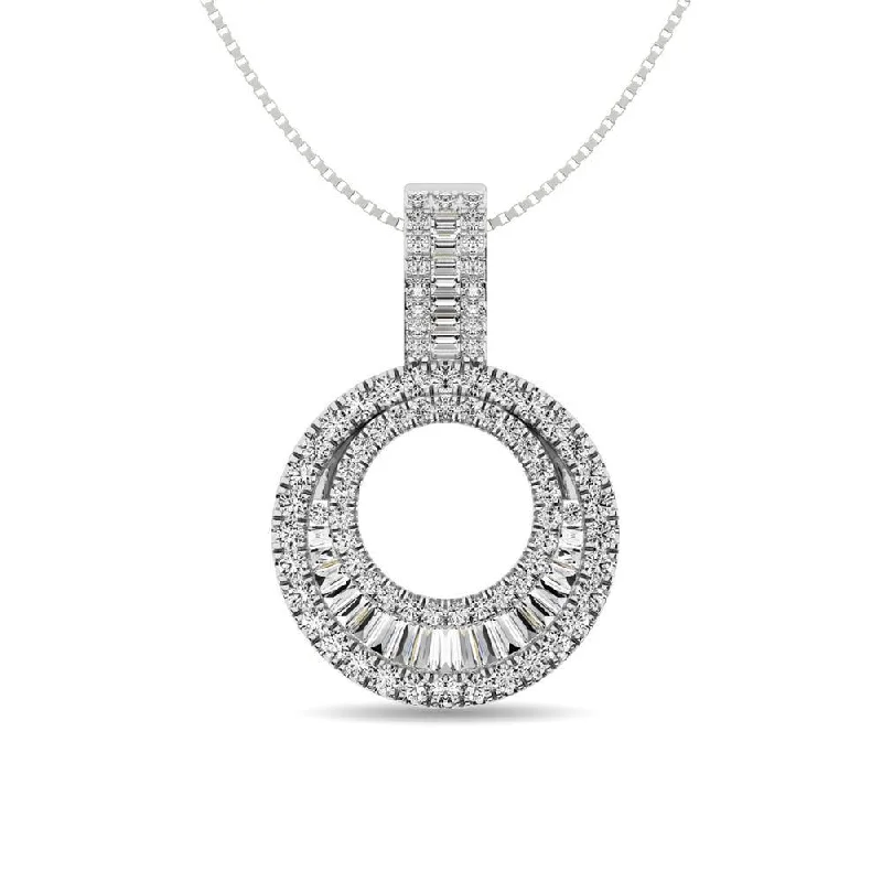 Women’s bold necklace-Diamond 5/8 Ct.Tw. Round and Baguette Fashion Pendant in 14K White Gold