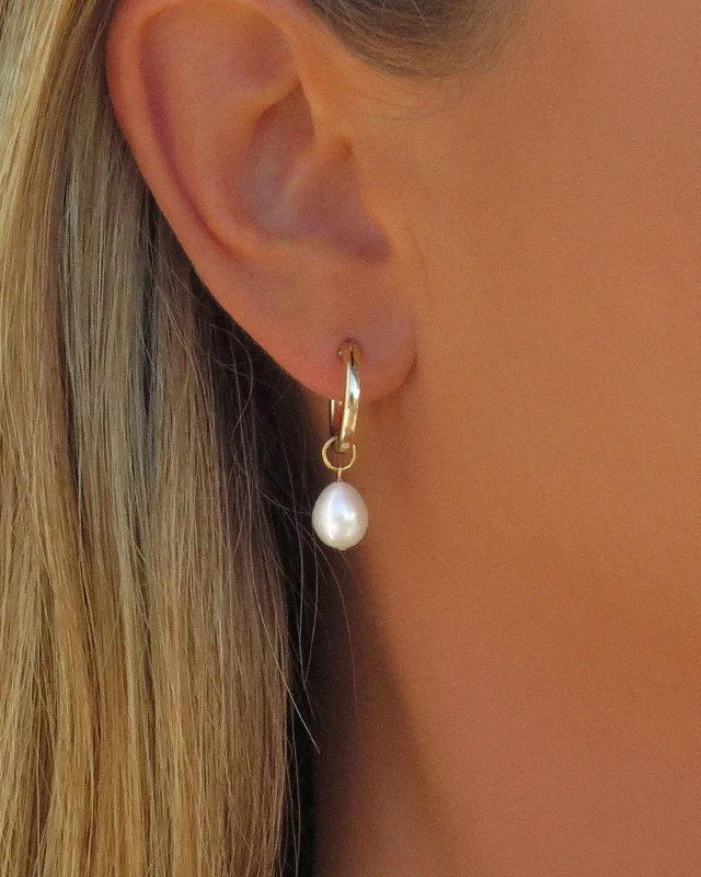 Women’s rainbow earrings-Teardrop Freshwater Pearl Thick Hoop Earrings