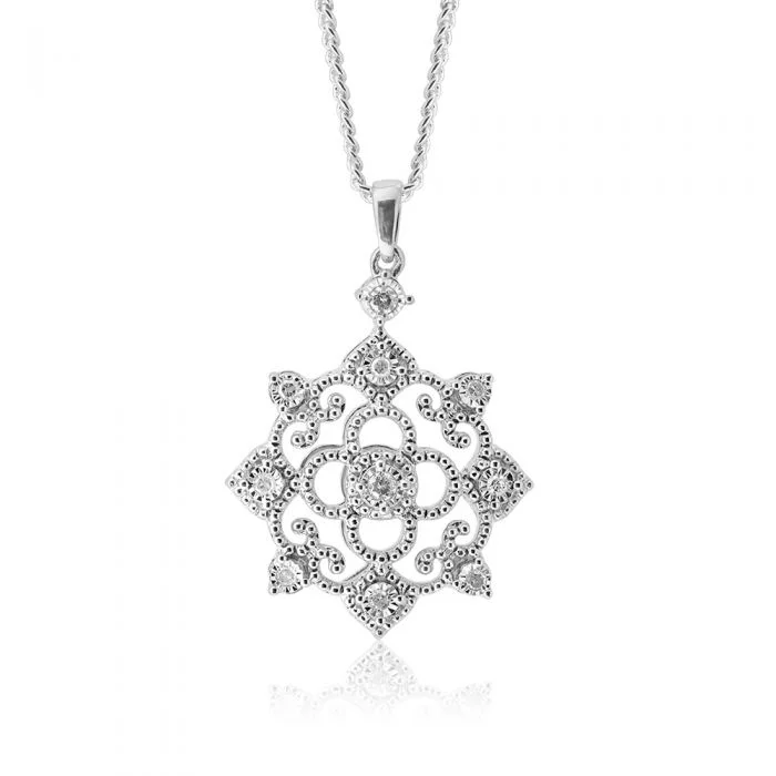 Women’s custom necklace-Silver 0.10 Carat Diamond Pendant