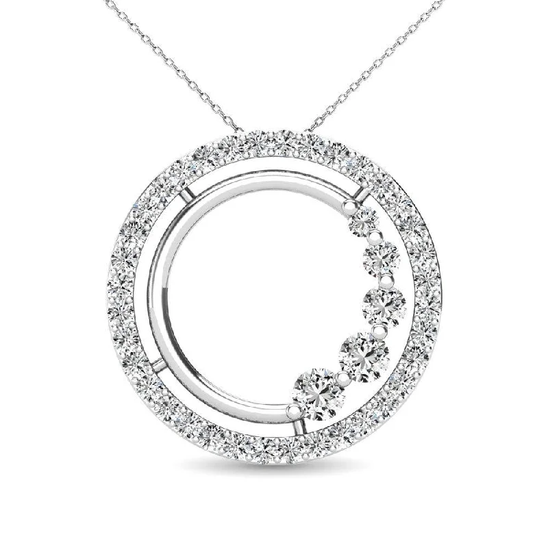 Women’s engraved gold necklace-Diamond 3/8 Ct.Tw. Circle Pendant in 14K White Gold