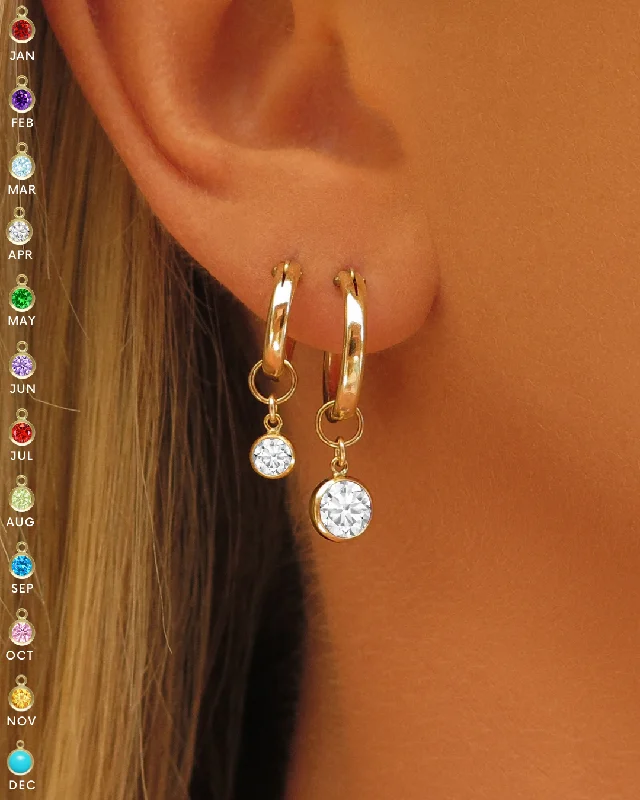 Women’s layered earrings-Birthstone Thick Hoop Earrings  - 14k Yellow Gold Fill