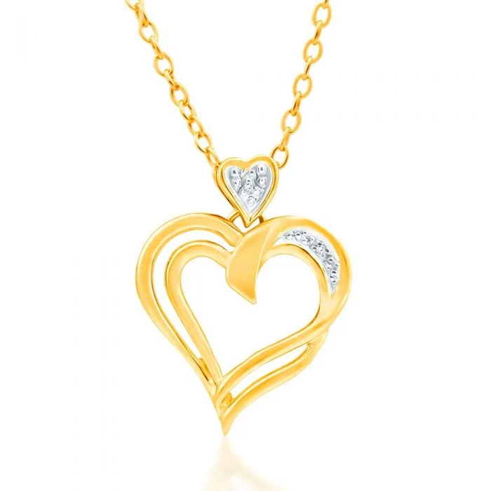 Women’s sterling silver necklace-9ct Yellow Gold Diamond Heart Pendant