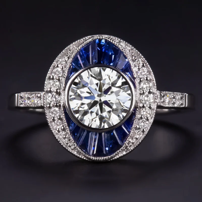 Women’s double halo engagement ring-1.31ct LAB CREATED DIAMOND SAPPHIRE COCKTAIL RING VINTAGE STYLE 14k WHITE GOLD