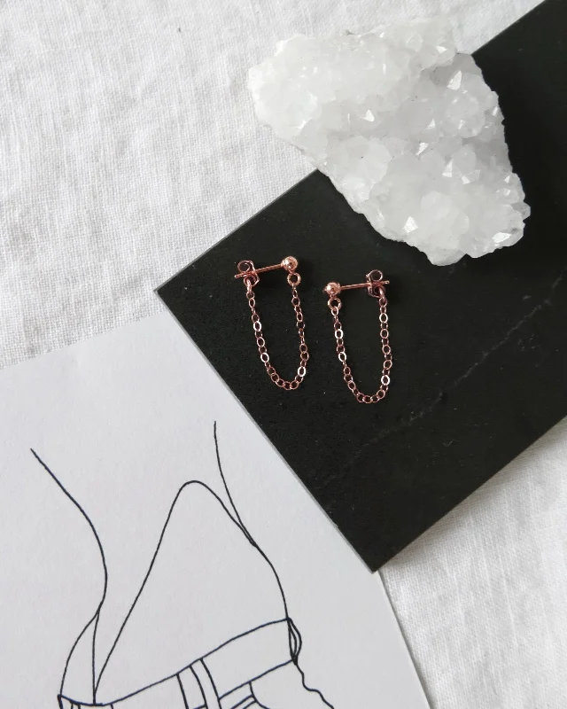 Women’s high-end earrings-Chain Stud Earrings  - 14k Rose Gold Fill