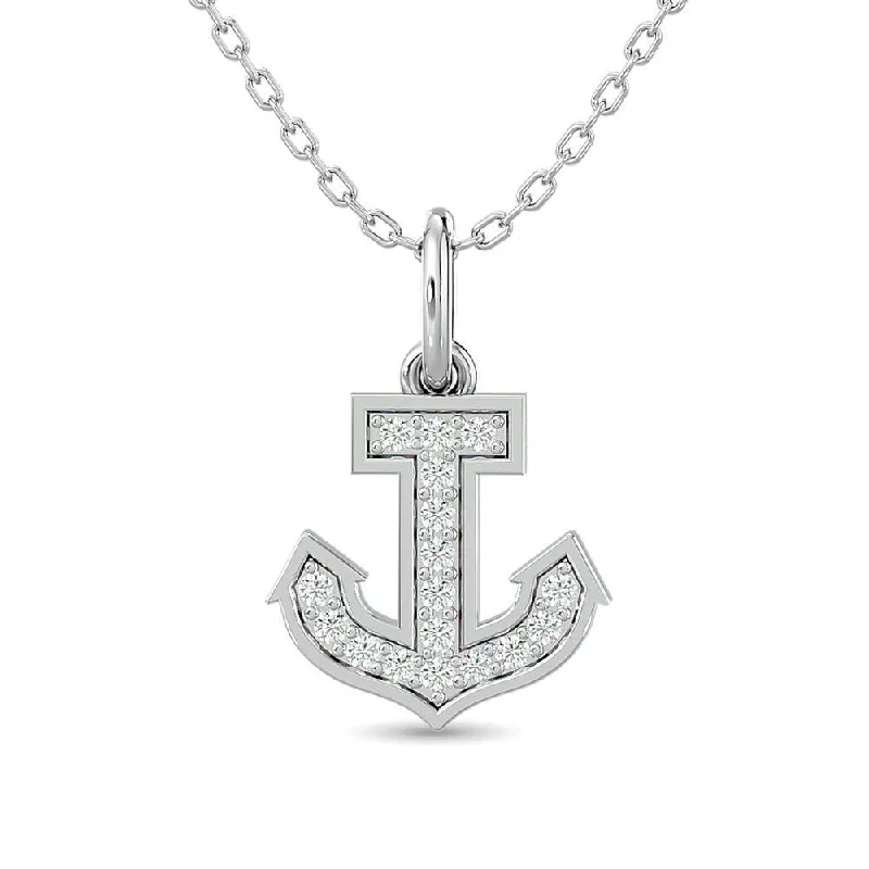 Women’s custom heart necklace-Diamond Anchor Pendant 1/10 ct tw in 10K White Gold