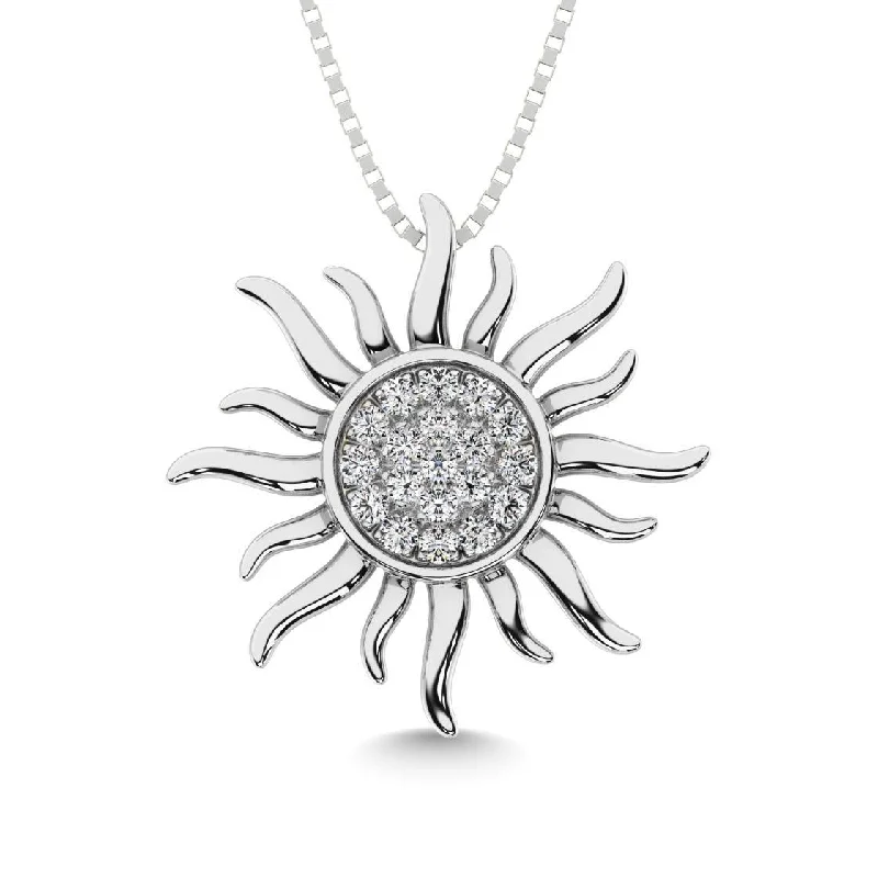 Women’s adjustable gold necklace-10K White Gold 1/10 Ct.Tw.Diamond Sun Pendant