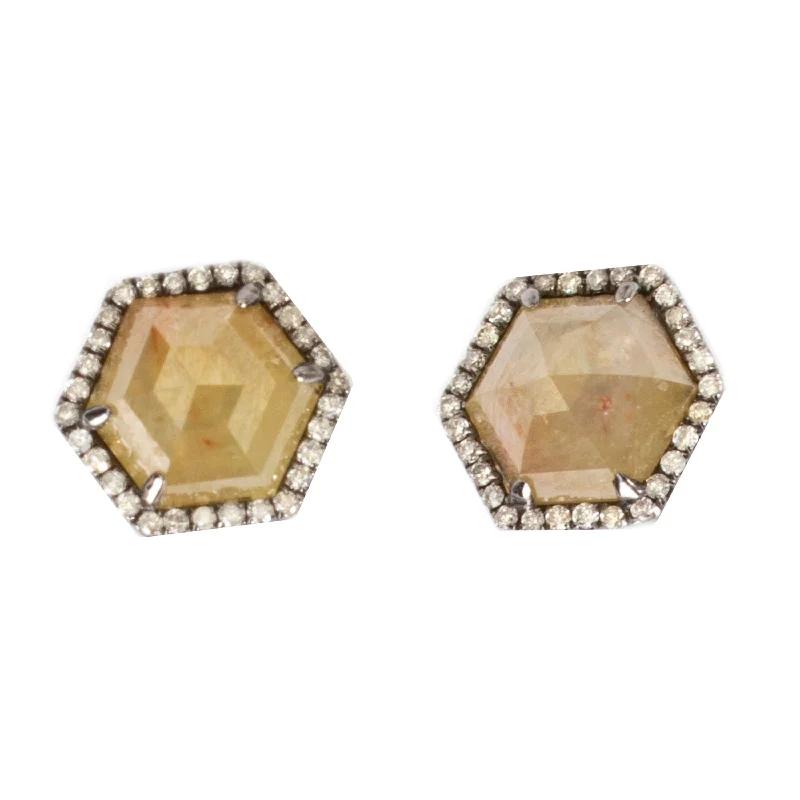 Women’s drop pearl earrings-Hexagon Studs