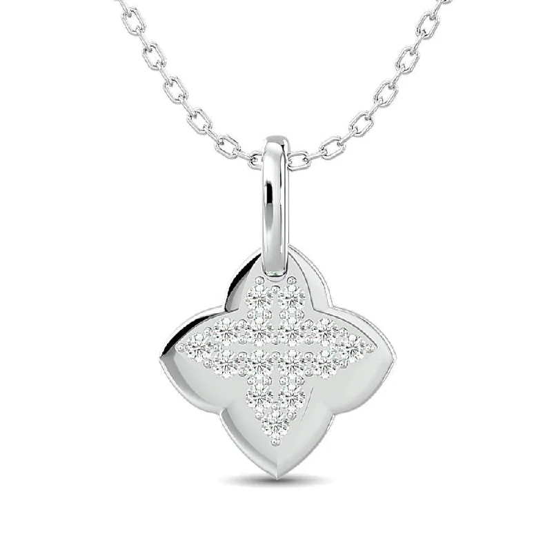 Women’s flower necklace-10KT WHITE GOLD 1/10CT TW DIAMOND PENDANT