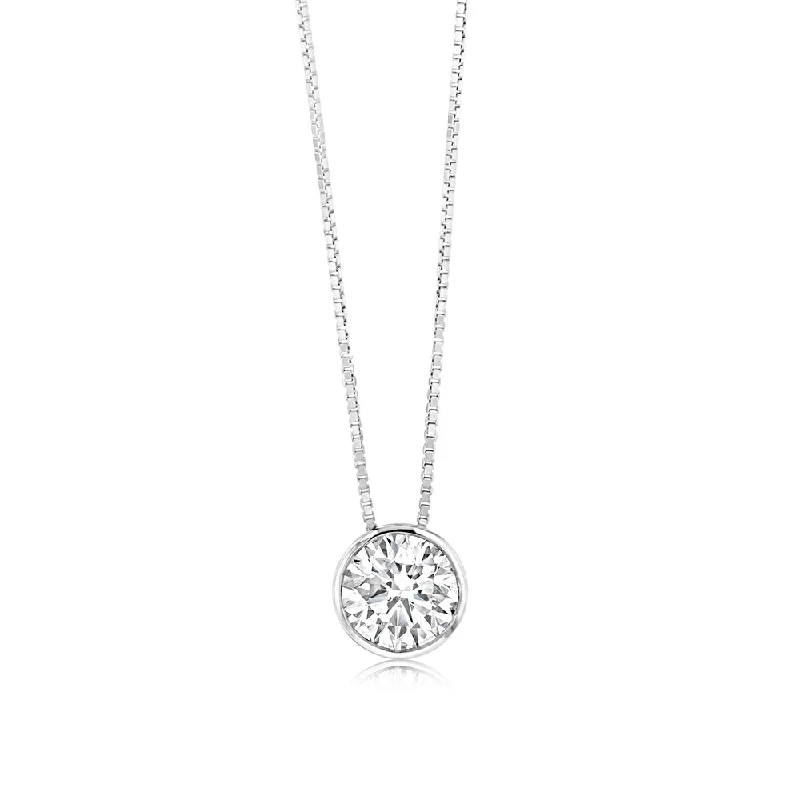 Women’s elegant diamond necklace-Luminesce Lab Grown Bezel Pendant in 1 Carat Diamond with Silver Slider Chain