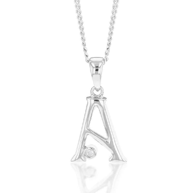 Women’s chunky gold necklace-Silver Pendant Initial A set with diamond