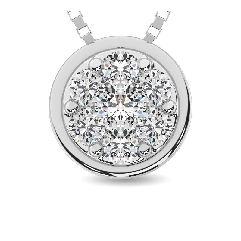 Women’s initial necklace-14K White Gold 1/6 Ctw Diamond Round Shape Flower Pendant