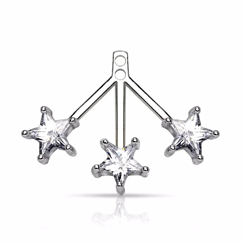 Women’s cute stud earrings-Pair of 3 Star CZs Fan Add On Earring / Cartilage Barbell Jackets