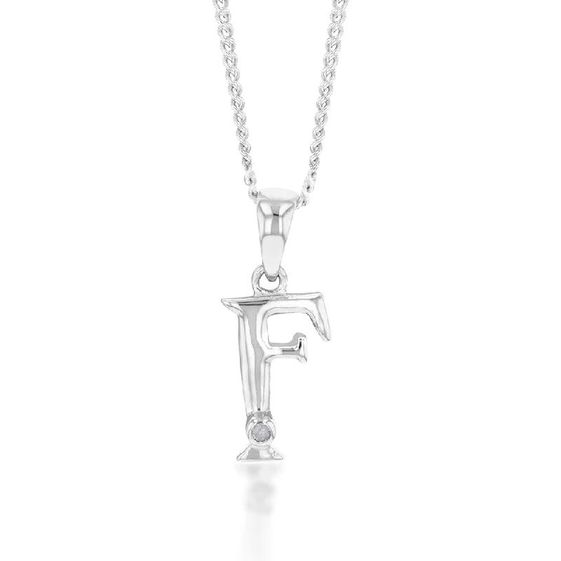 Women’s lock necklace-Silver Pendant Initial F Set with Diamond