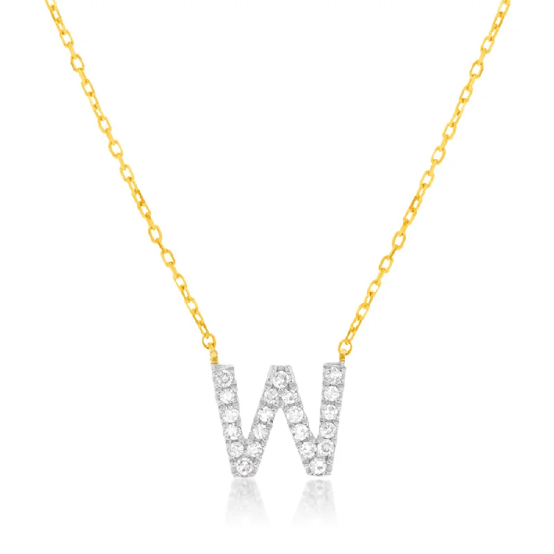 Women’s red gemstone necklace-Luminesce Lab Diamond W Initial Pendant in 9ct Yellow Gold with Adjustable 45cm Chain