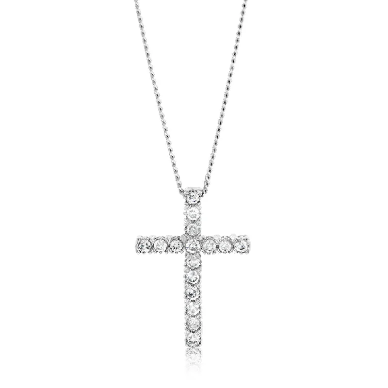 Women’s sterling silver necklace-10ct White Gold Diamond Cross Pendant Set with Brilliant Diamonds