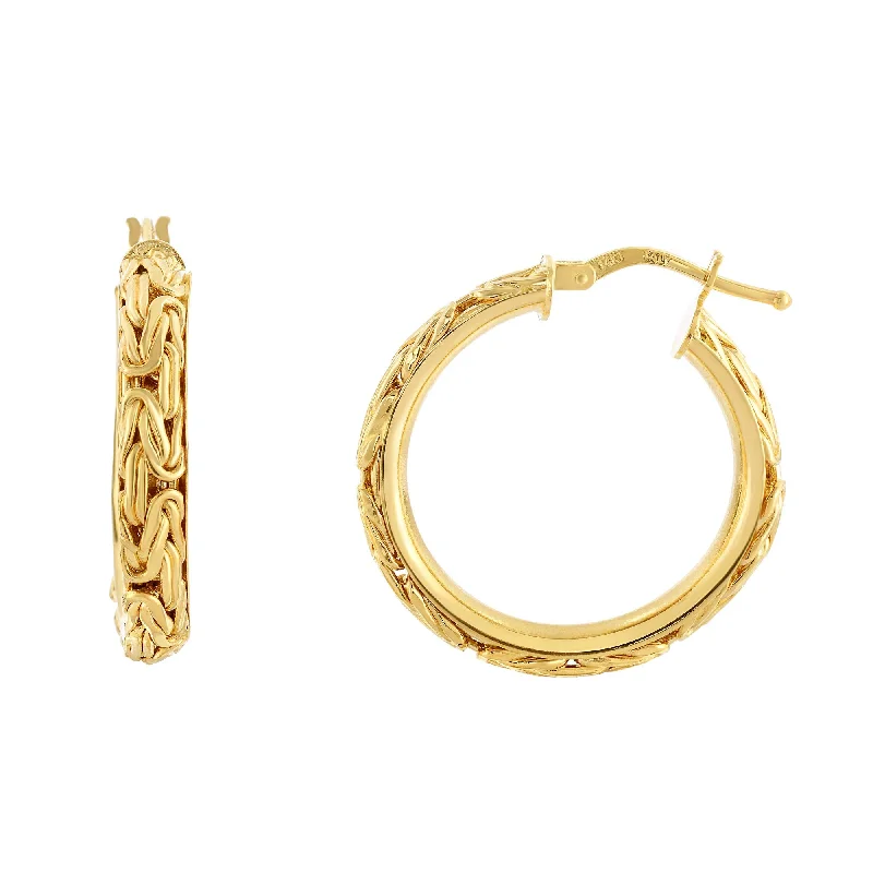 Women’s everyday earrings-14K Yellow Gold Byzantine Fancy Hoop Earrings, Diameter 20mm