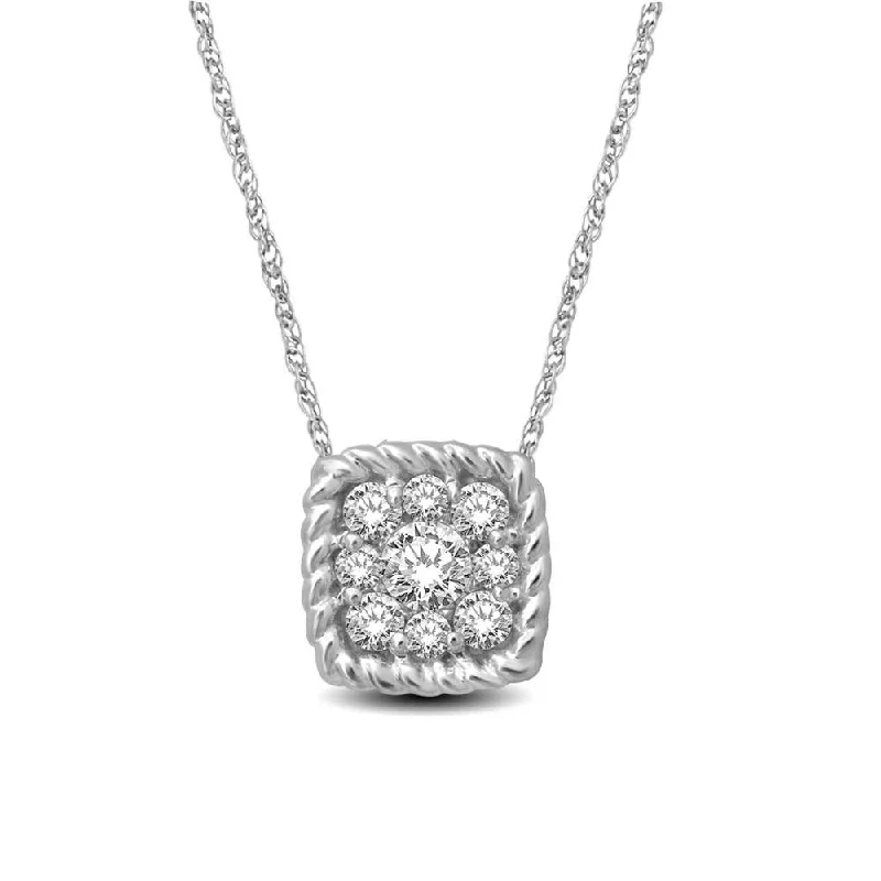 Women’s chunky gold necklace-14K White Gold 1/6 Ctw Diamond Square Flower Pendant