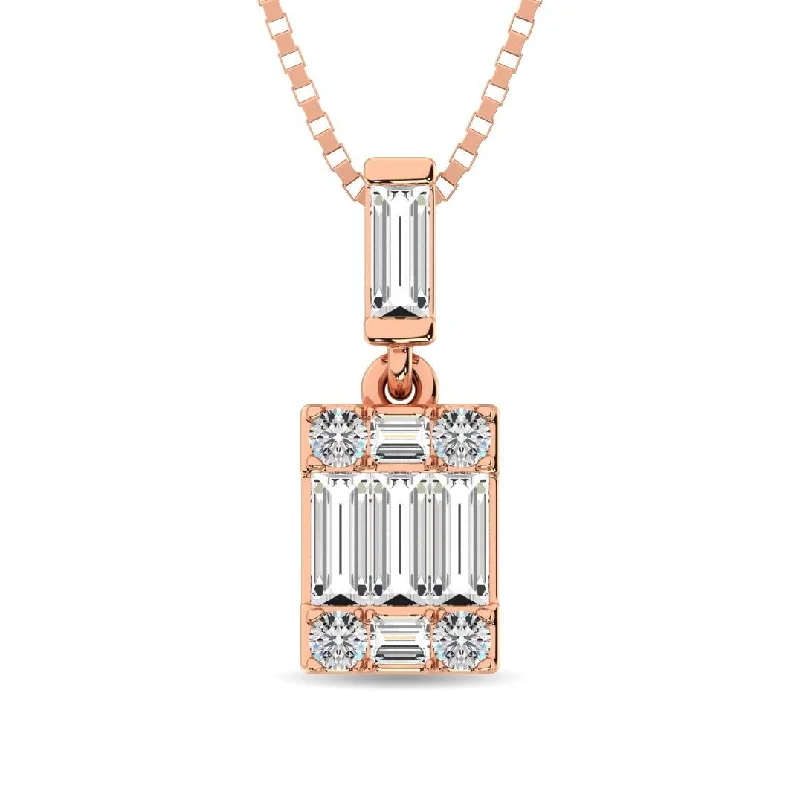 Women’s diamond pendant necklace-Diamond 1/6 Ct.Tw. Round and Baguette Fashion Pendant in 14K Rose Gold