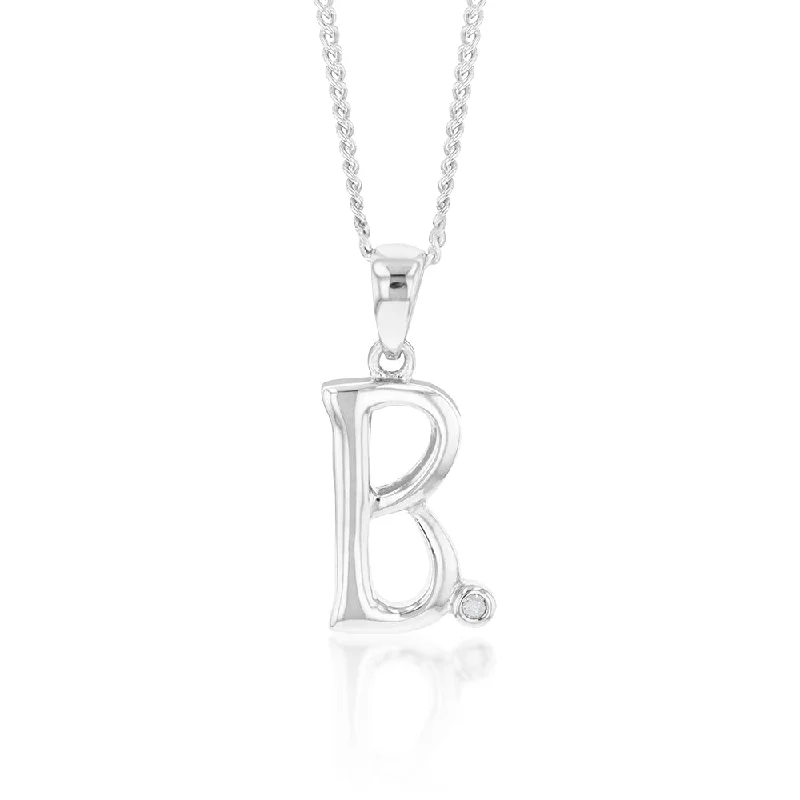 Women’s custom necklace-Silver Pendant Initial B set with Diamond