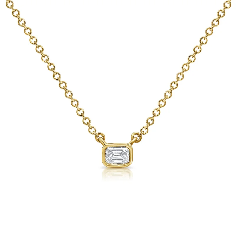 Women’s personalized pendant necklace-Classic Emerald Cut Diamond Bezel Set Pendant set in 14kt Gold