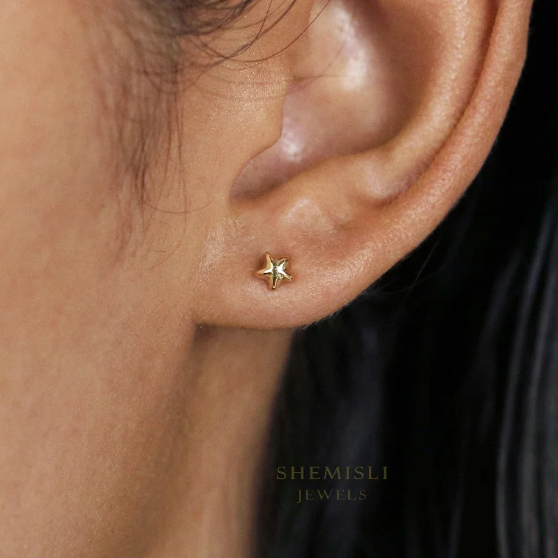 Women’s round diamond earrings-Tiny Star 3D Studs Earrings, Celestial Earrings, Gold, Silver SHEMISLI - SS033