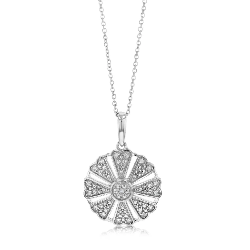 Women’s vintage necklace-Diamond Flower Shape Pendant in Sterling Silver