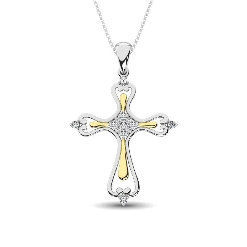 Women’s symbol necklace-14K Two Tone 1/8 Ct.Tw. Diamond Cross Pendant