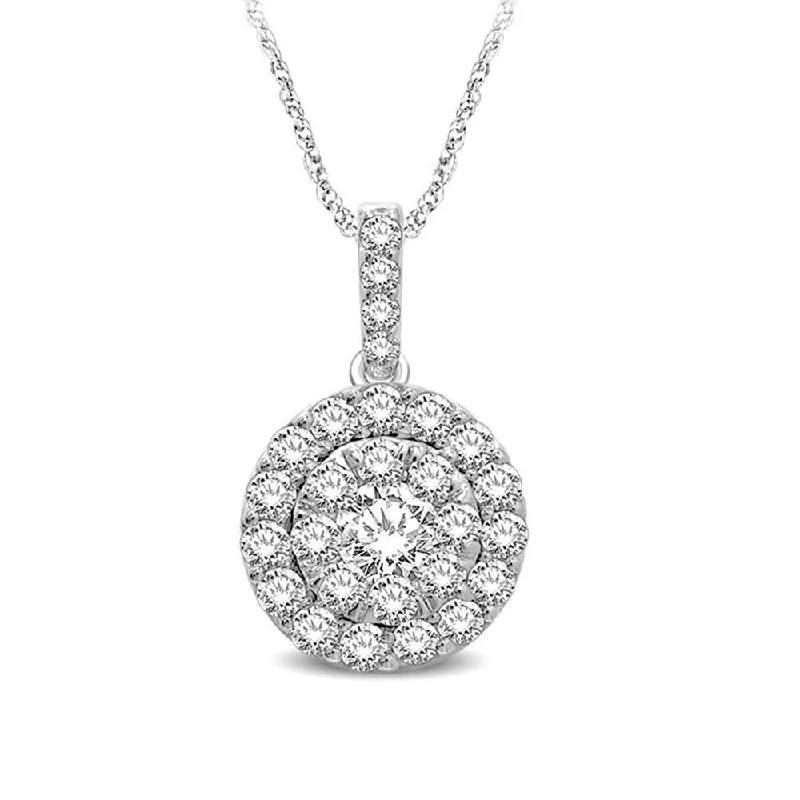 Women’s classic necklace-14K White Gold 3/4 Ctw Invisible Diamond Fashion Pendant